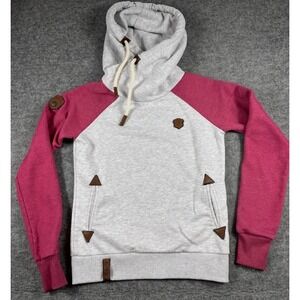 NAKETANO Women’s M Gray Pink “Brave‎ New World” Hoodie Pullover Cozy Sweatshirt